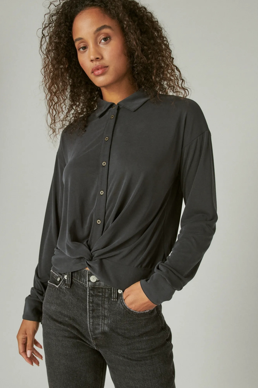 SANDWASH TWIST FRONT LONG SLEEVE BUTTON UP SHIRT, image 1