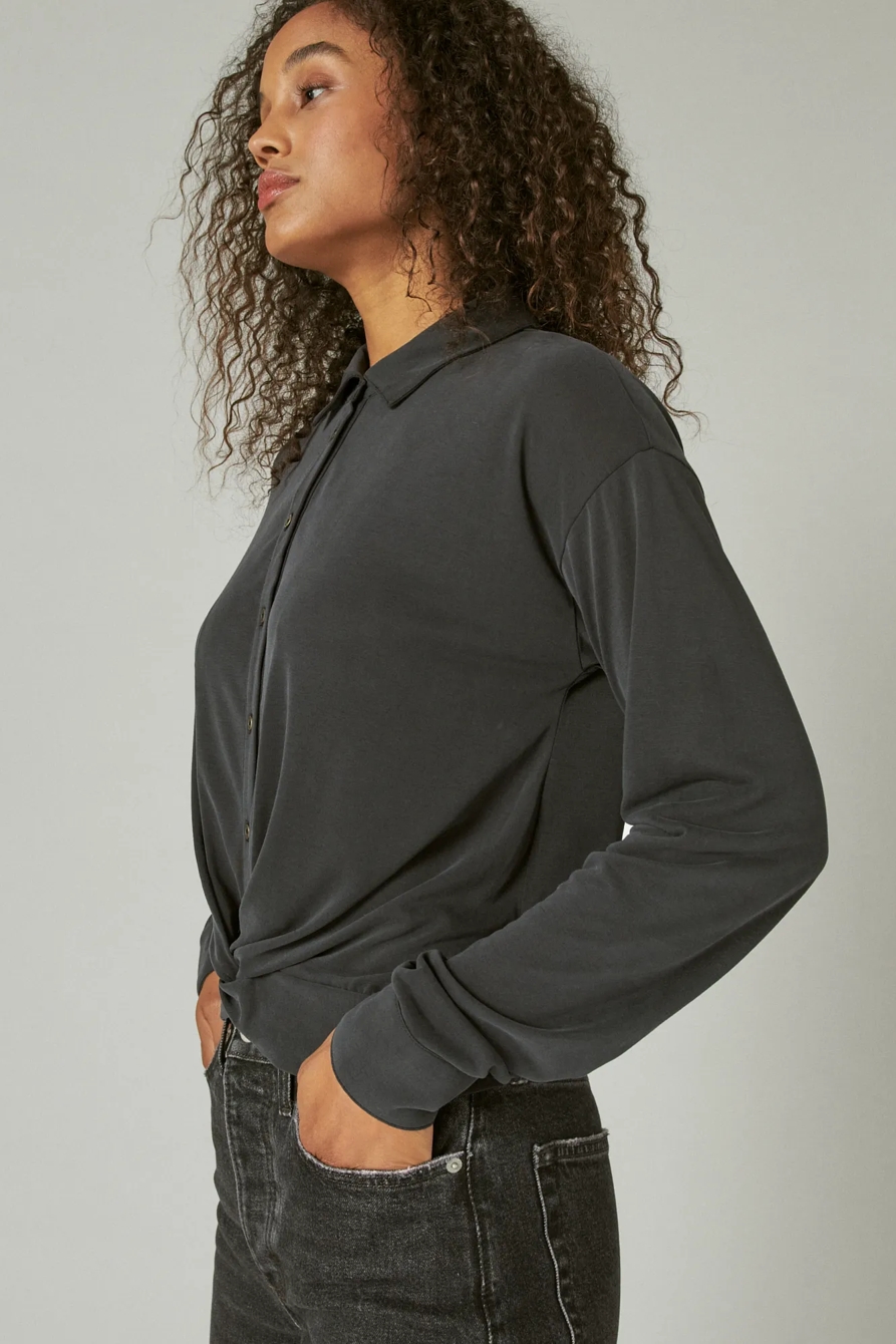 SANDWASH TWIST FRONT LONG SLEEVE BUTTON UP SHIRT, image 3
