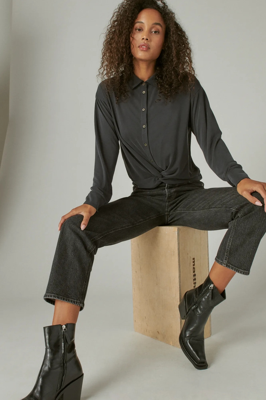 SANDWASH TWIST FRONT LONG SLEEVE BUTTON UP SHIRT, image 6