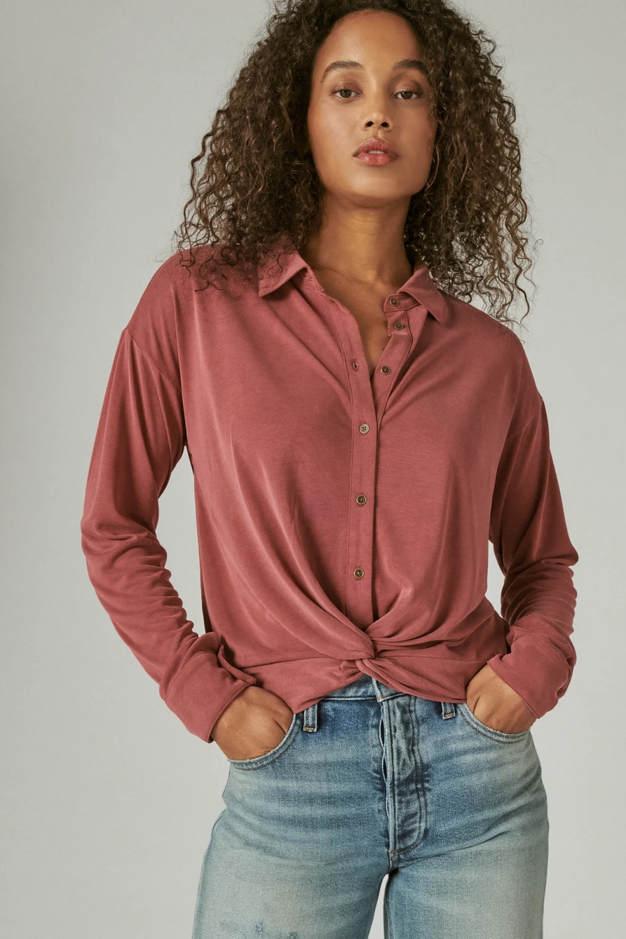 SANDWASH TWIST FRONT LONG SLEEVE BUTTON UP SHIRT, image 1