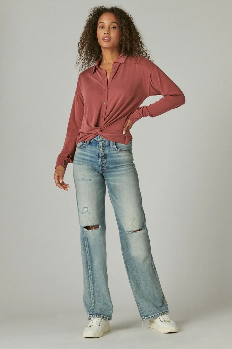 SANDWASH TWIST FRONT LONG SLEEVE BUTTON UP SHIRT, image 2