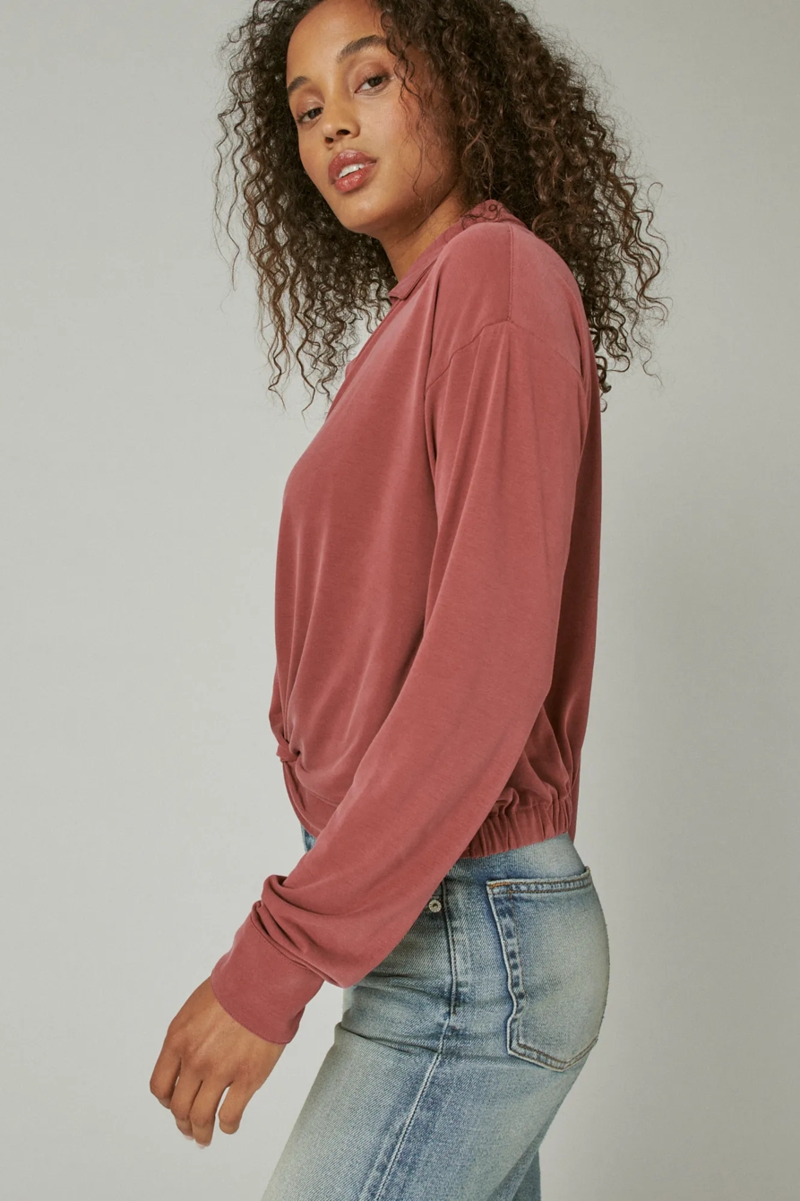 SANDWASH TWIST FRONT LONG SLEEVE BUTTON UP SHIRT, image 3