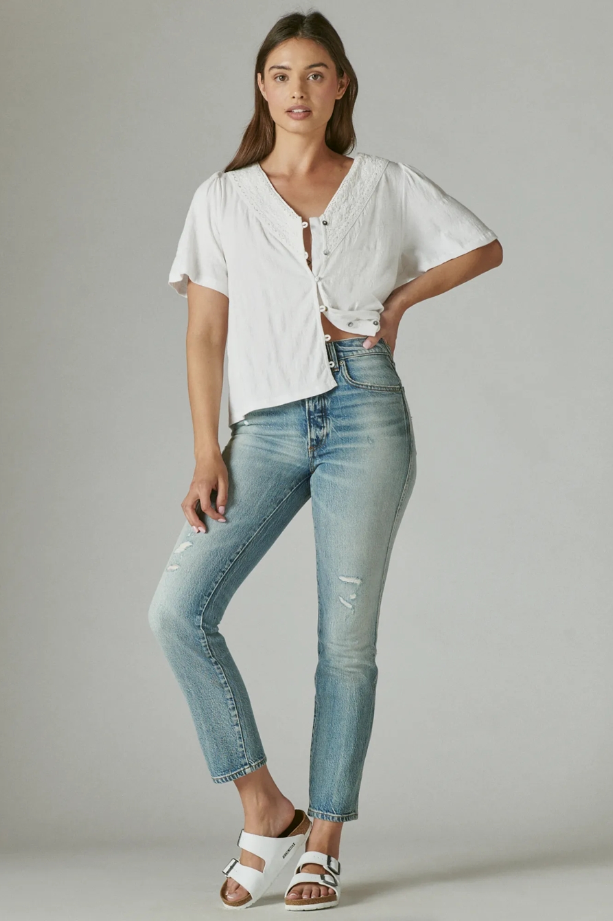 SHORT SLEEVE OPEN NECK LACE SHIRT, image 2
