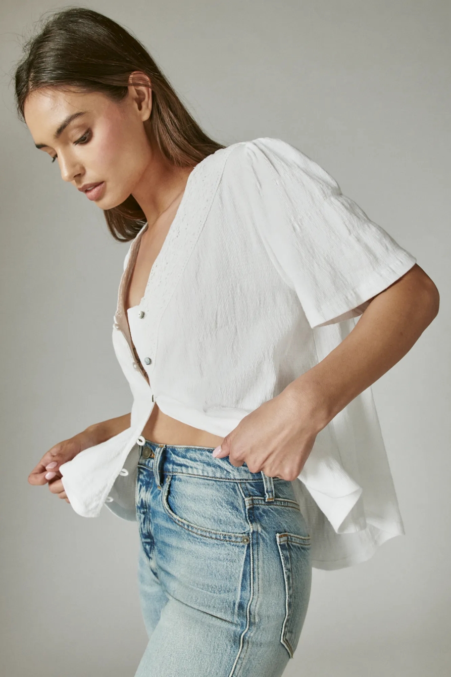 SHORT SLEEVE OPEN NECK LACE SHIRT, image 3