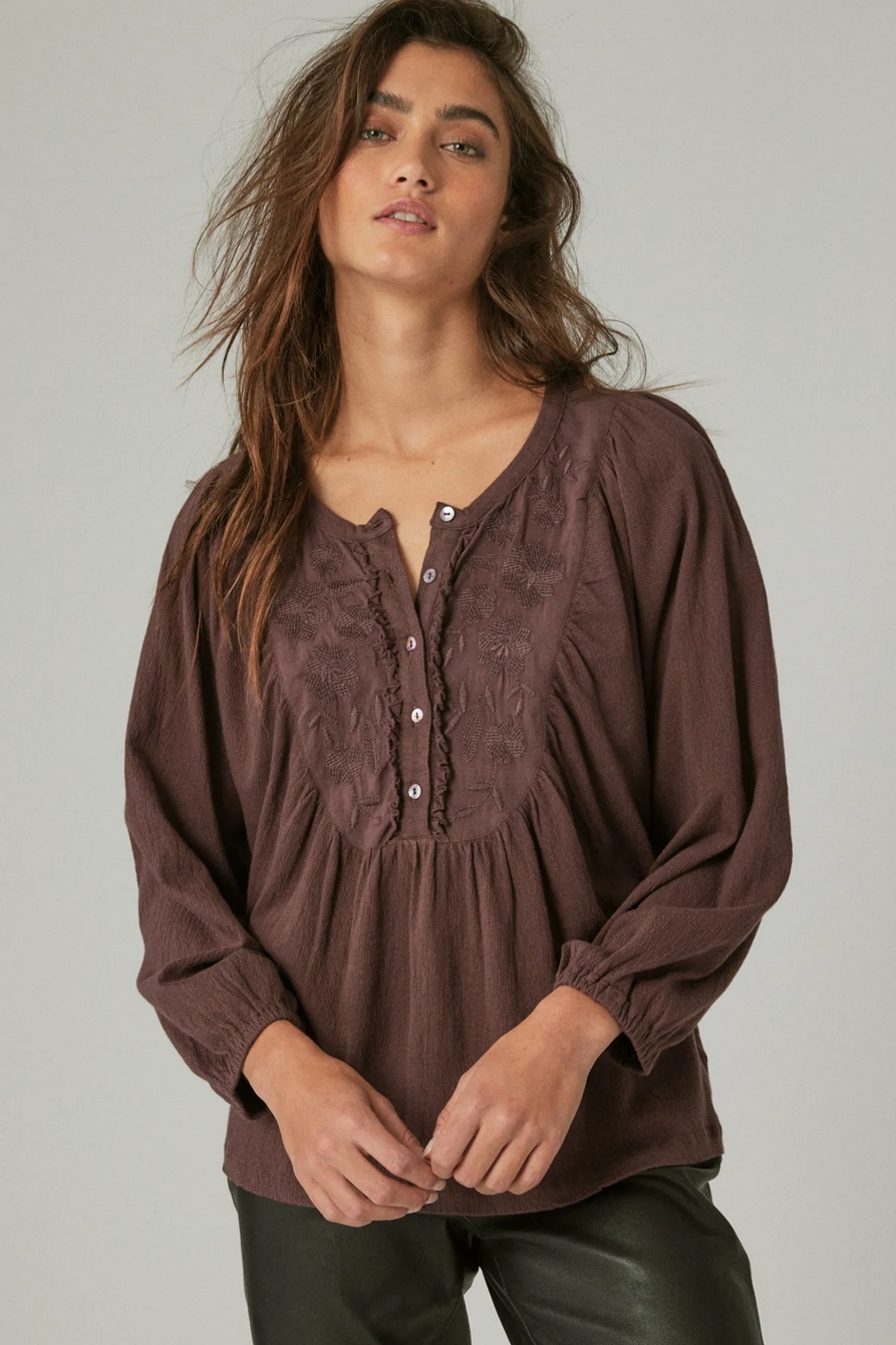 LONG SLEEVE EMBROIDERED YOKE TOP, image 3