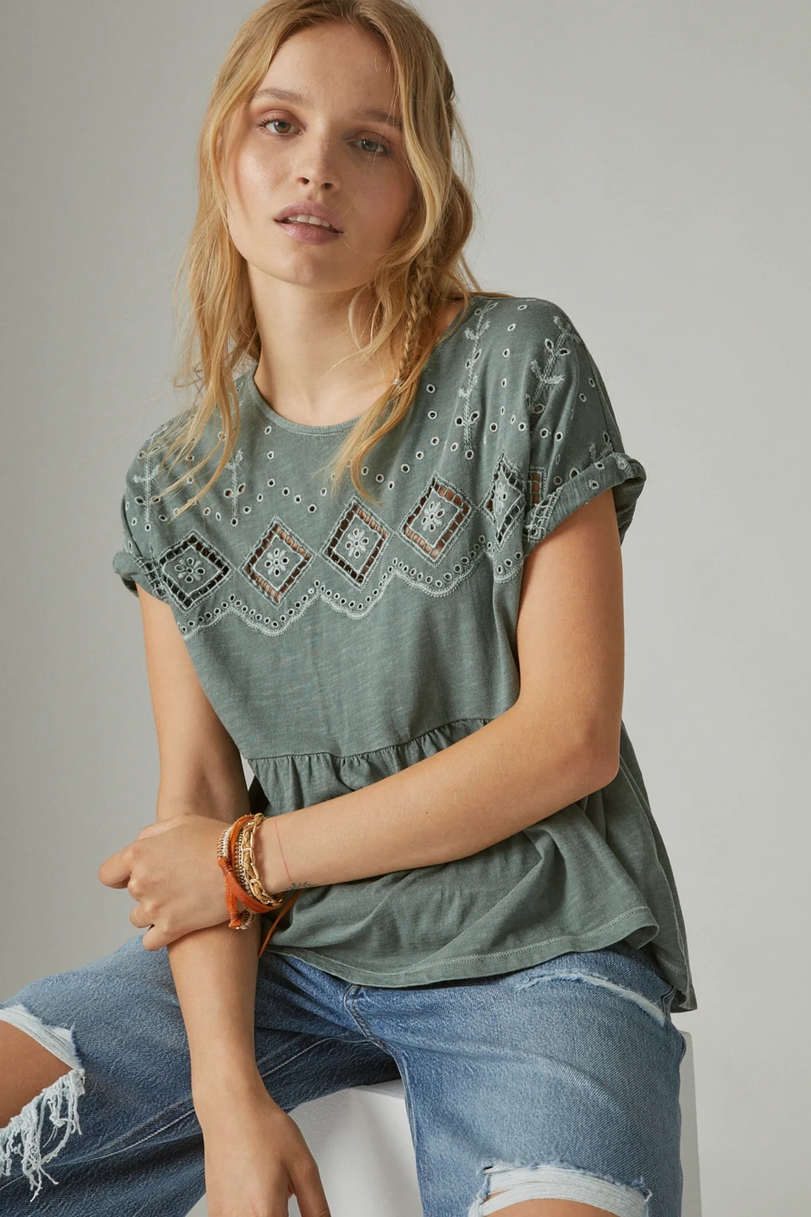EYELET BABYDOLL TOP, image 1