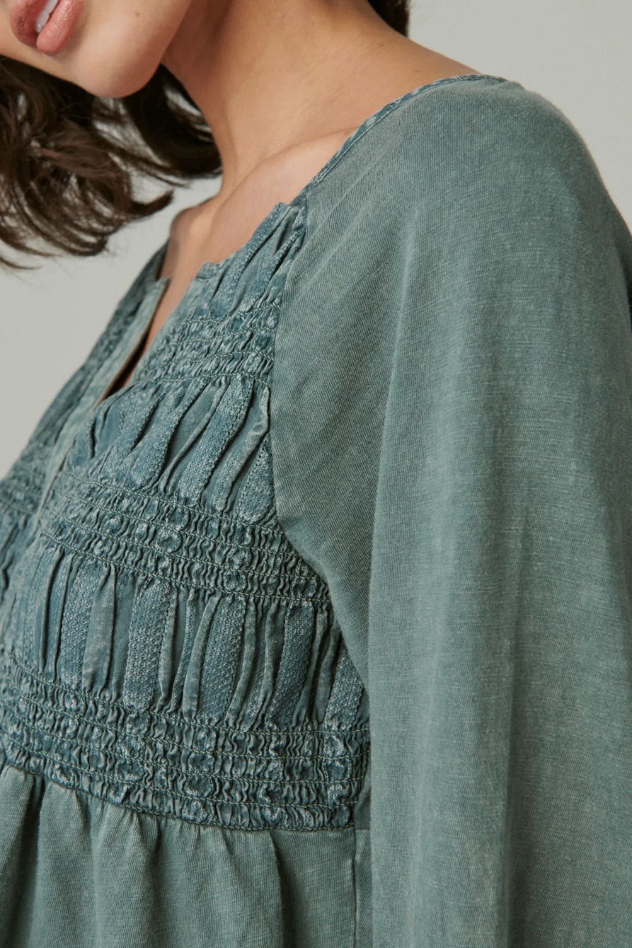 ラッキーブランド Lucky Brand Textured Babydoll Top レディース シャツ トップス Balsam Green TEXTURED BABYDOLL TOP | Lucky Brand
