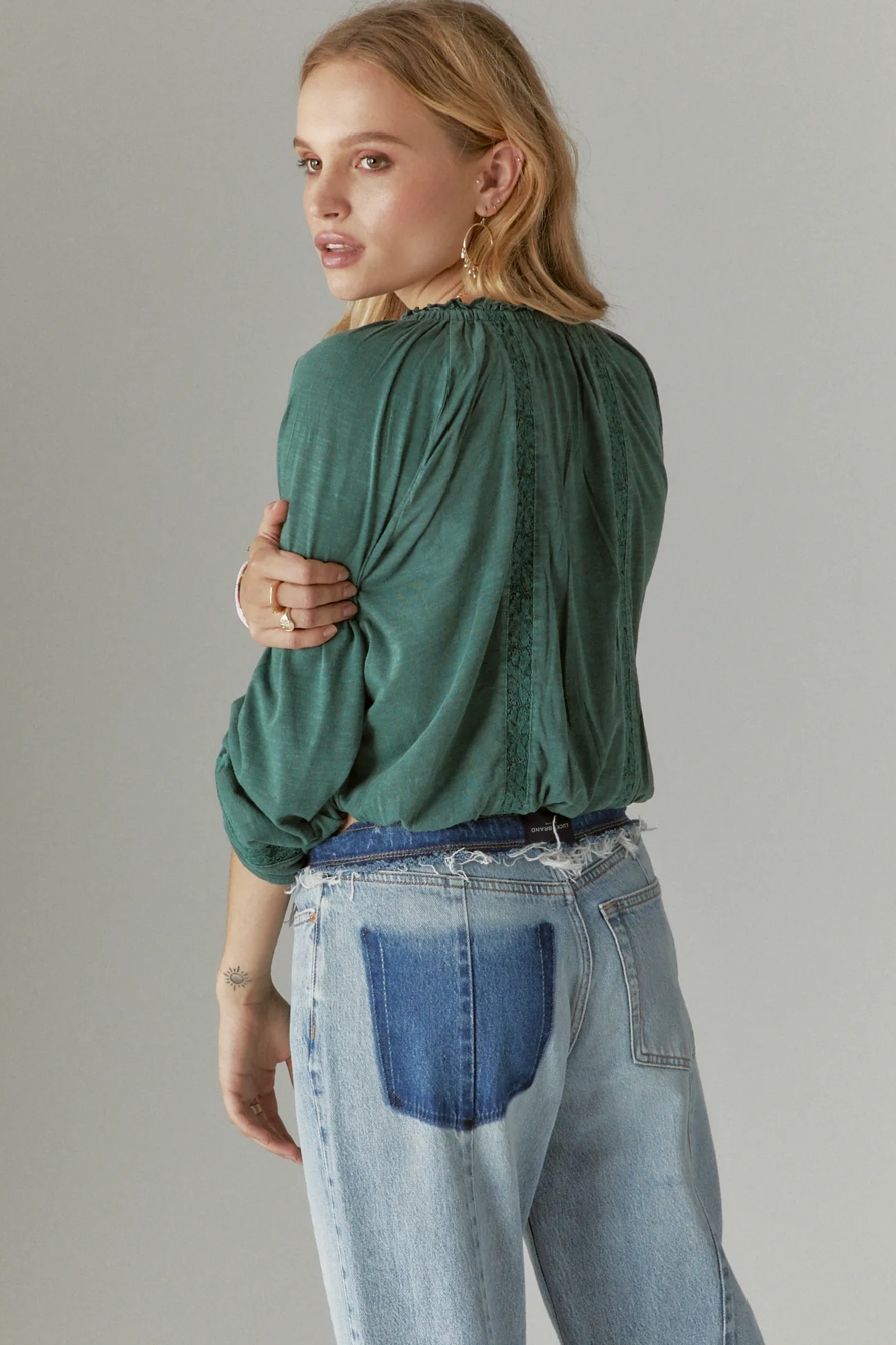 EMBROIDERED PEASANT LACE TRIM TOP, image 3