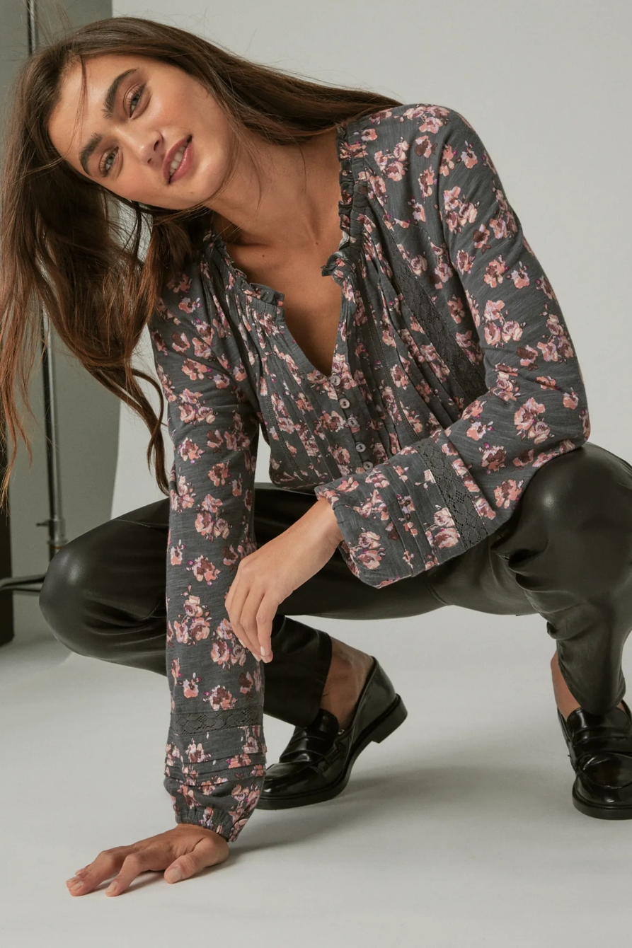 EMBROIDERED PEASANT LACE TRIM TOP, image 1