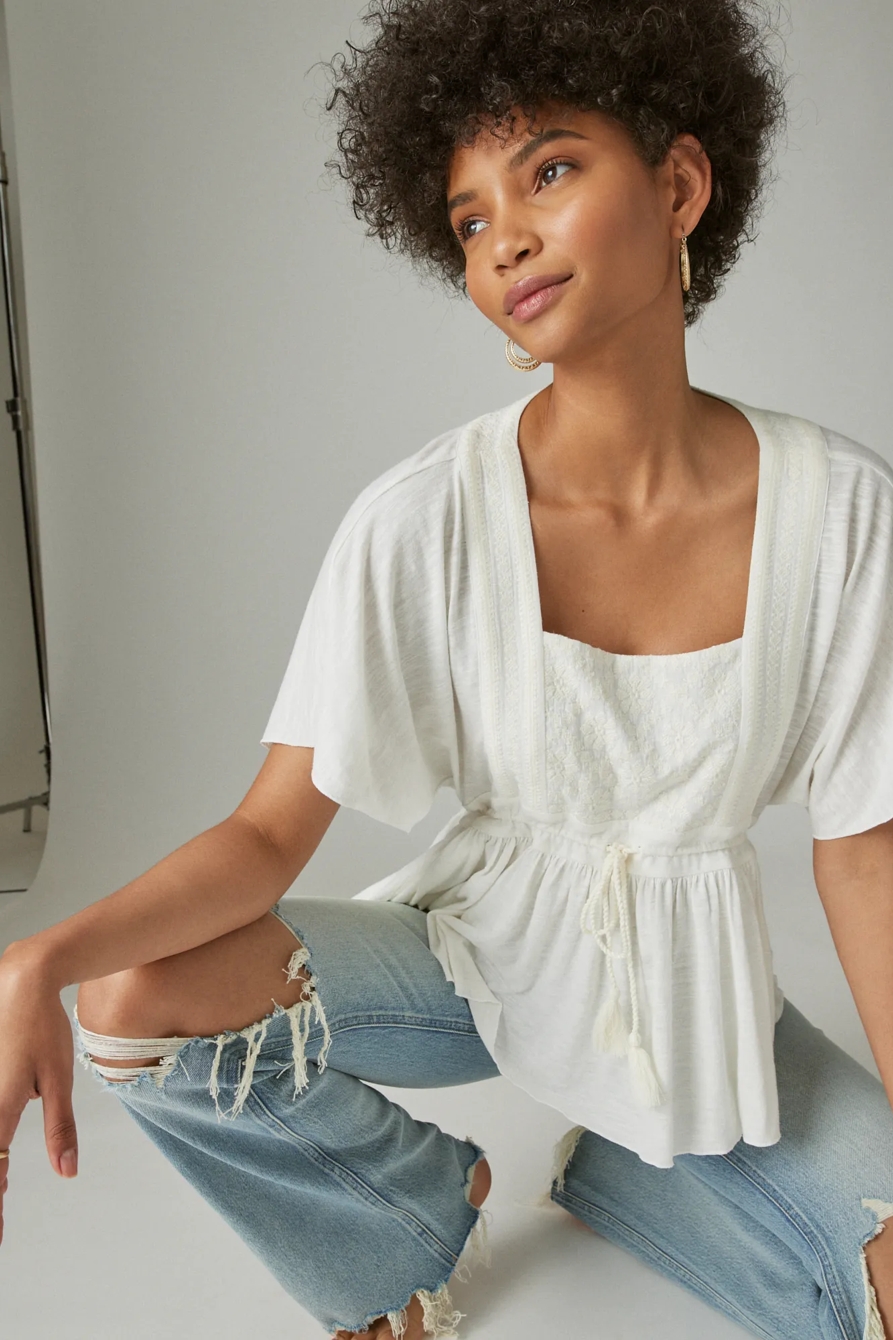 EMBROIDERED SQUARE NECK TOP, image 1