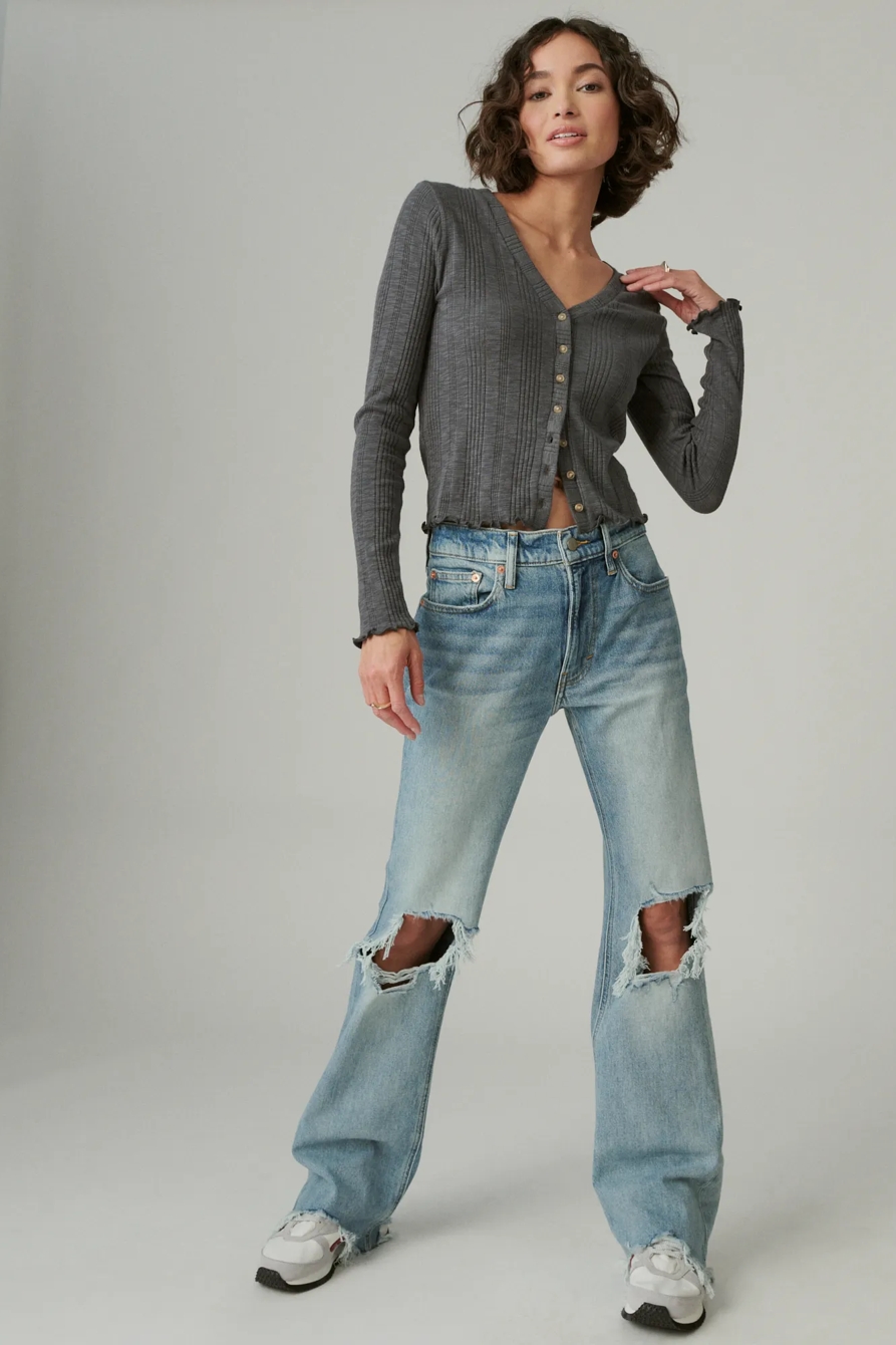 LONG SLEEVE KNIT CARDI TOP, image 1