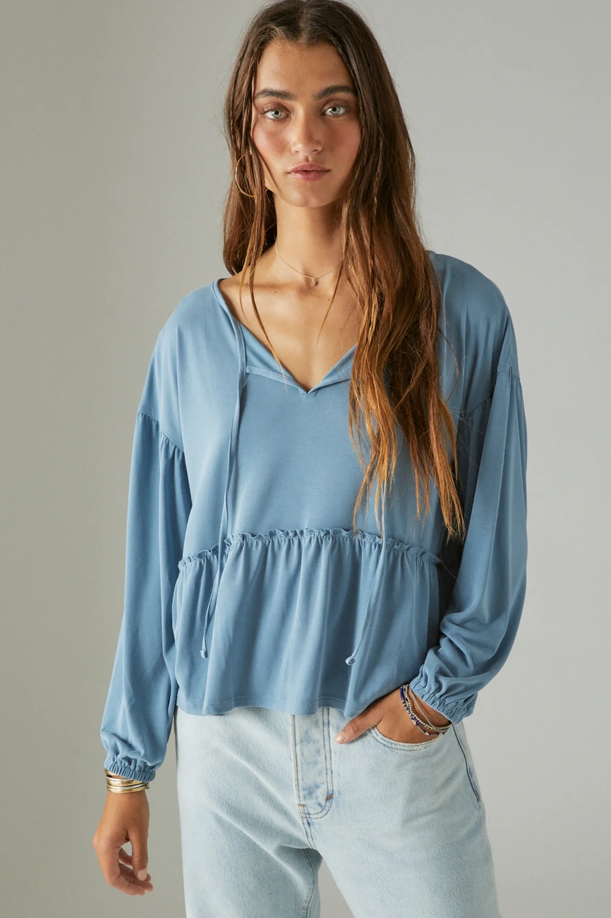 LONG SLEEVE NOTCH NECK SANDWASH TOP, image 2
