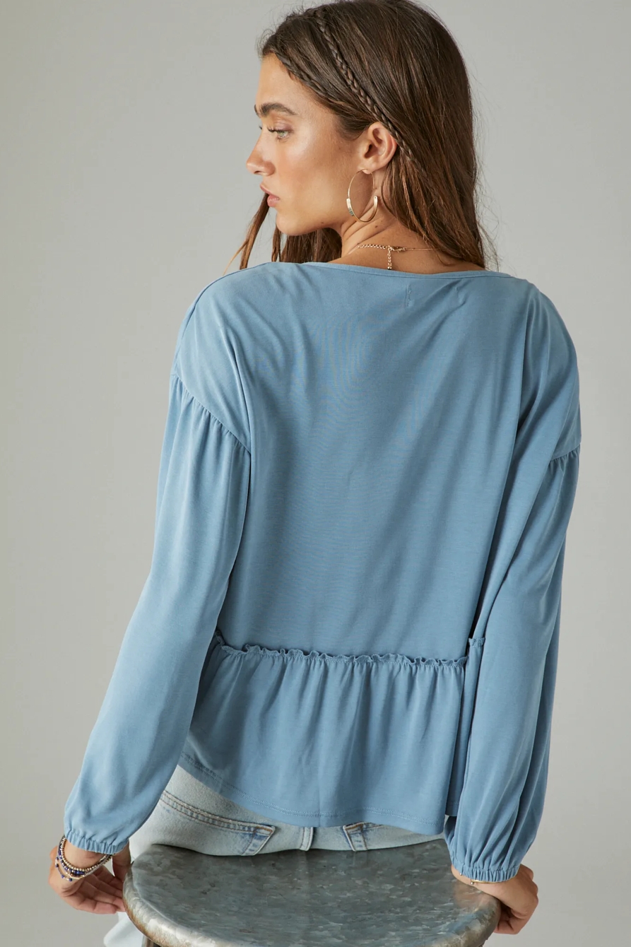 LONG SLEEVE NOTCH NECK SANDWASH TOP, image 3