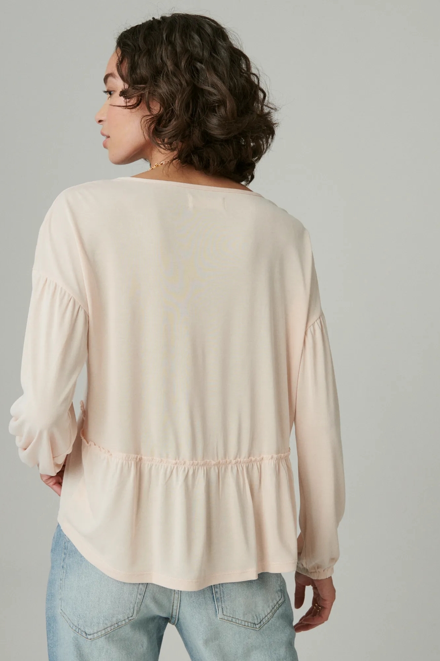 ラッキーブランド Lucky Brand Long Sleeve Notch Neck Sandwash Top レディース シャツ トップス Spr LONG SLEEVE NOTCH NECK SANDWASH TOP | Lucky Brand