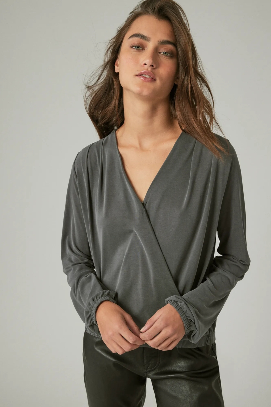 LONG SLEEVE SANDWASH WRAP TOP, image 2