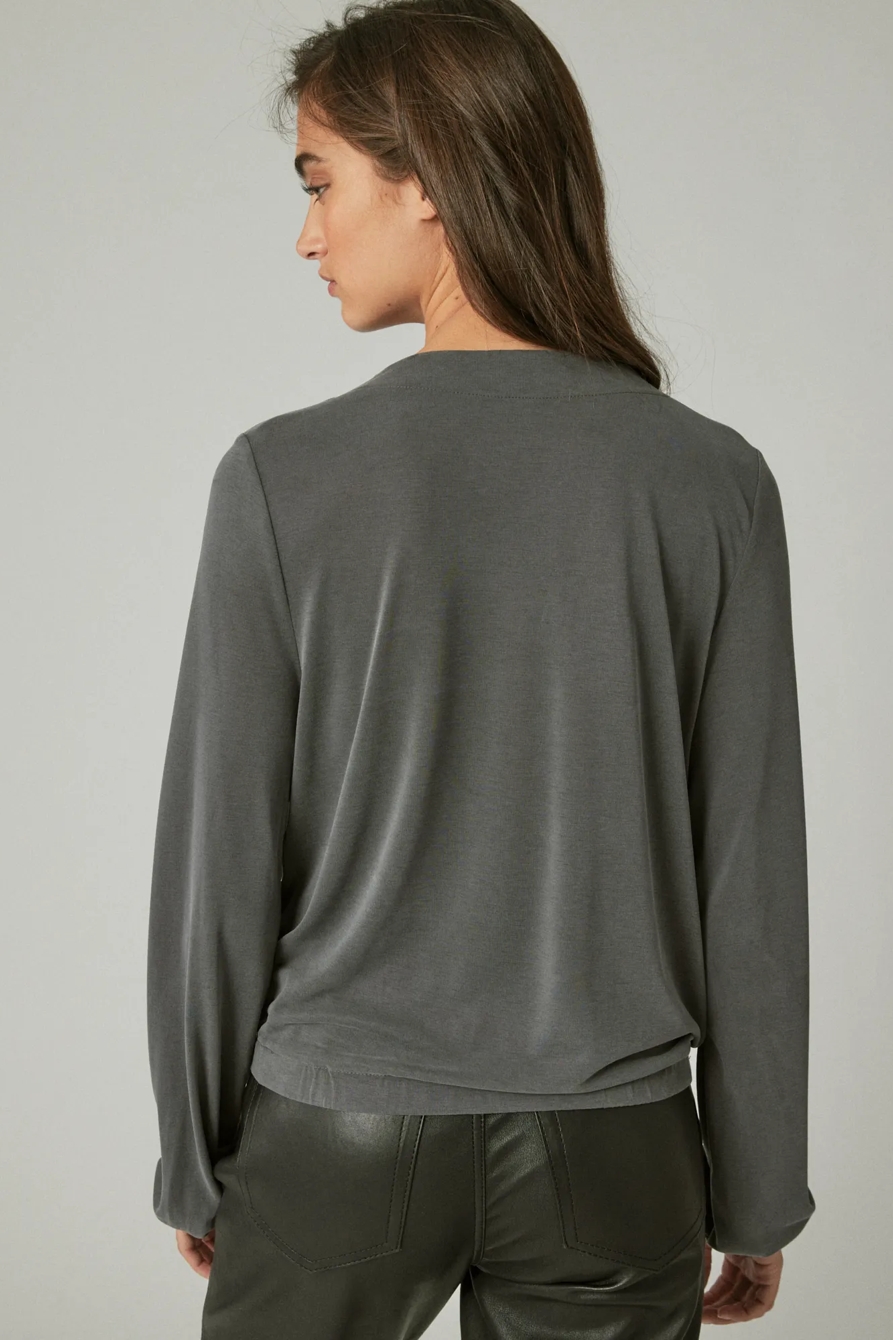 LONG SLEEVE SANDWASH WRAP TOP, image 4