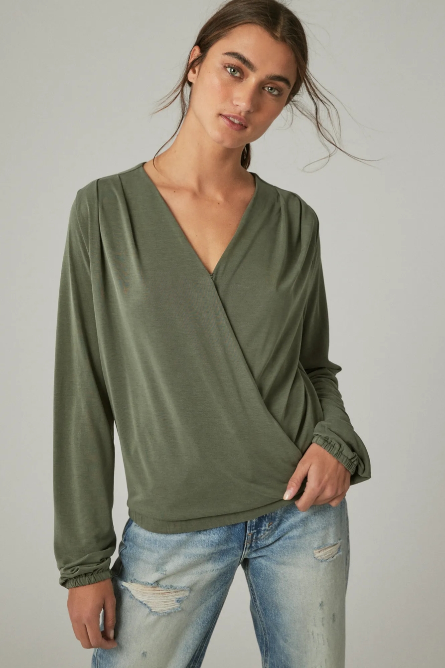 LONG SLEEVE SANDWASH WRAP TOP, image 2
