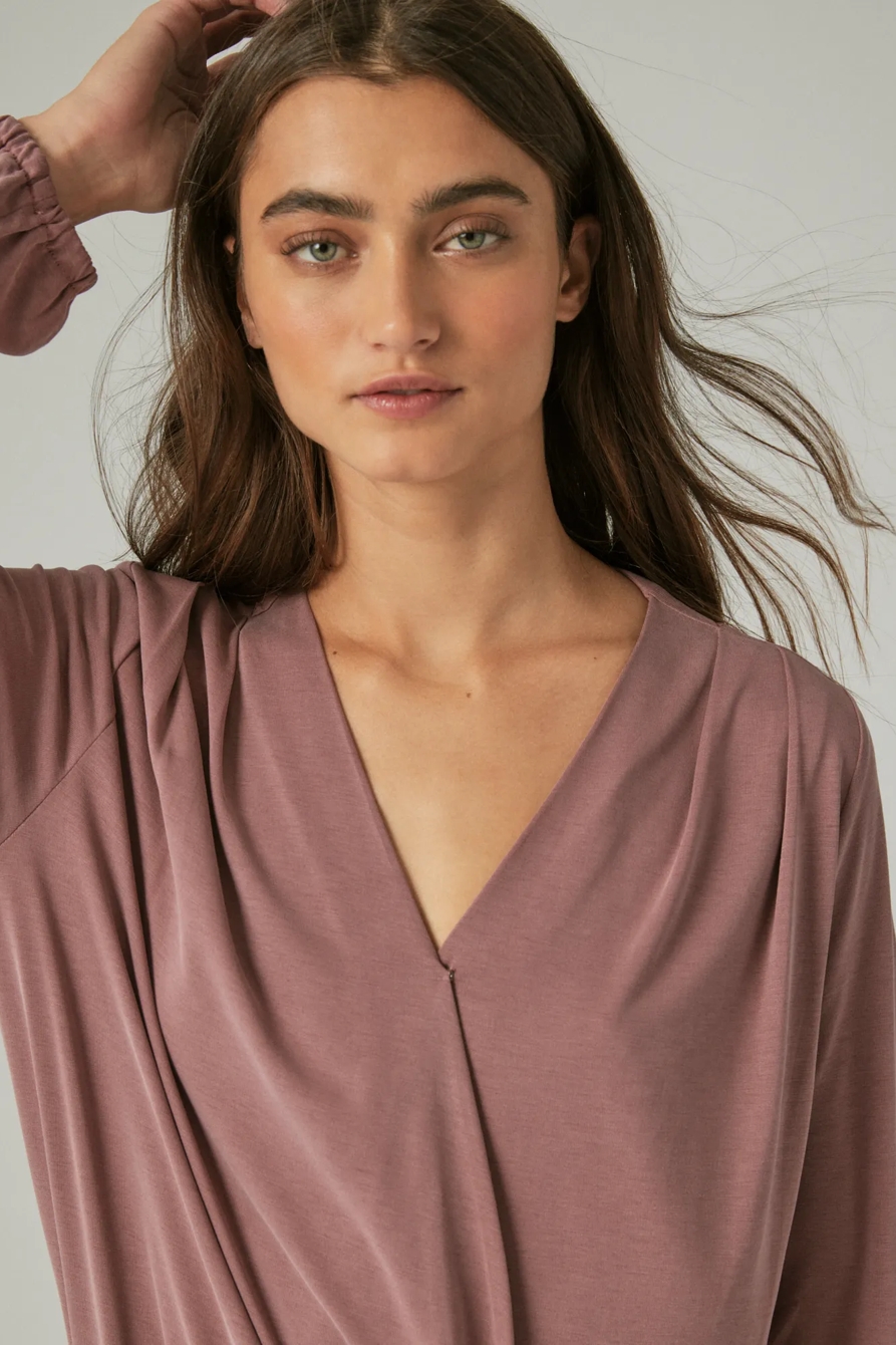 LONG SLEEVE SANDWASH WRAP TOP, image 3