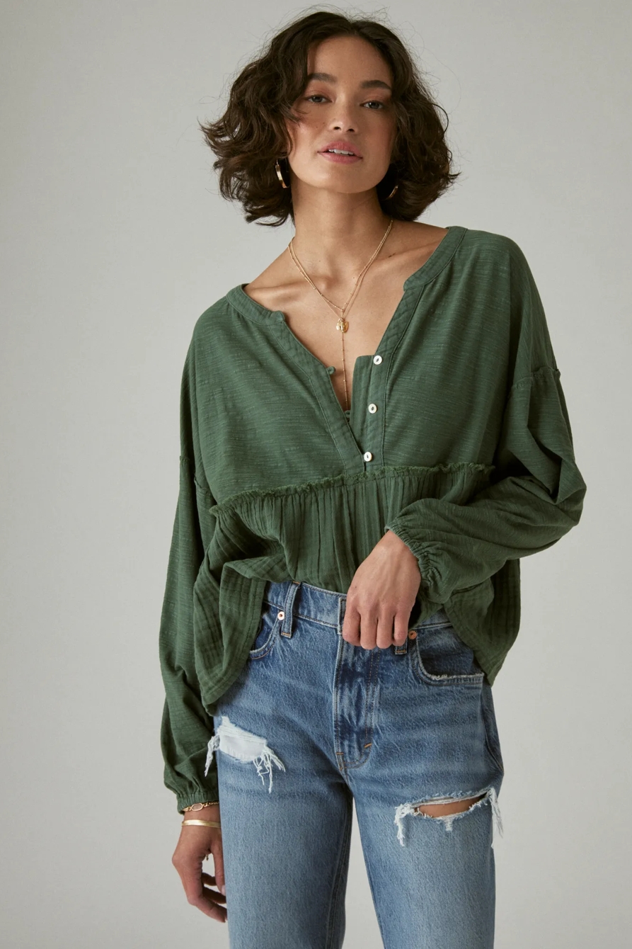 LONG SLEEVE WOVEN MIX TOP, image 2