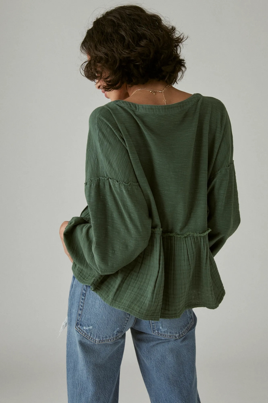 LONG SLEEVE WOVEN MIX TOP, image 3