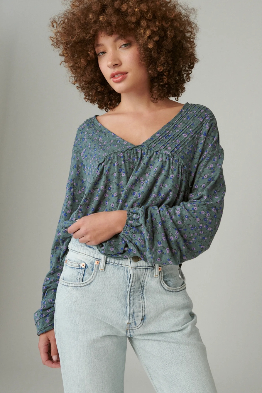 PRINTED LONG SLEEVE PEASANT TOP, image 1