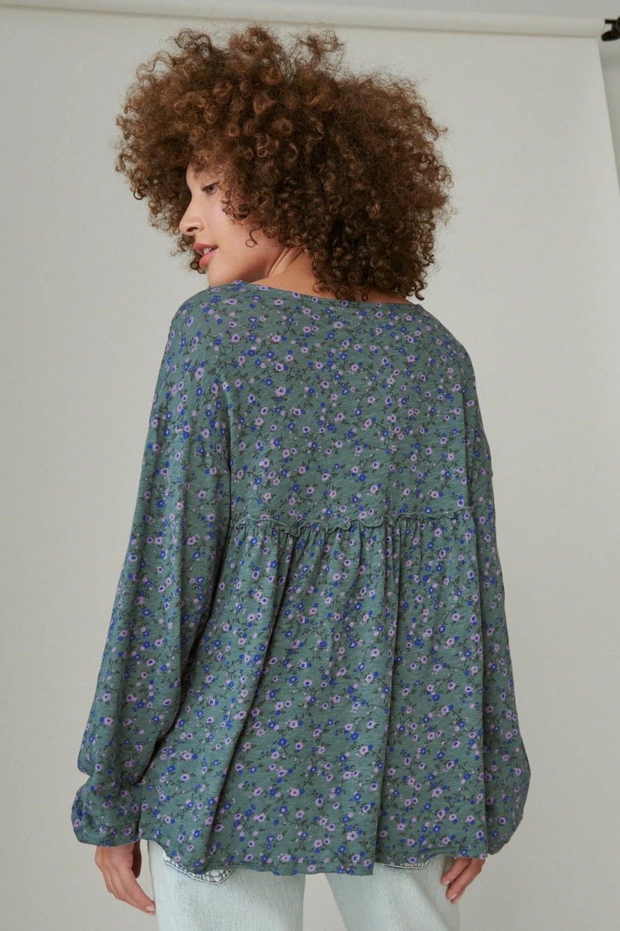 PRINTED LONG SLEEVE PEASANT TOP, image 2