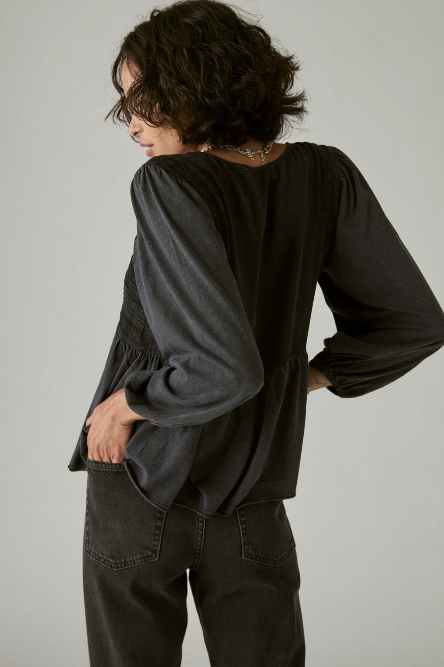 EMBROIDERED YOKE LONG SLEEVE PEASANT TOP, image 3