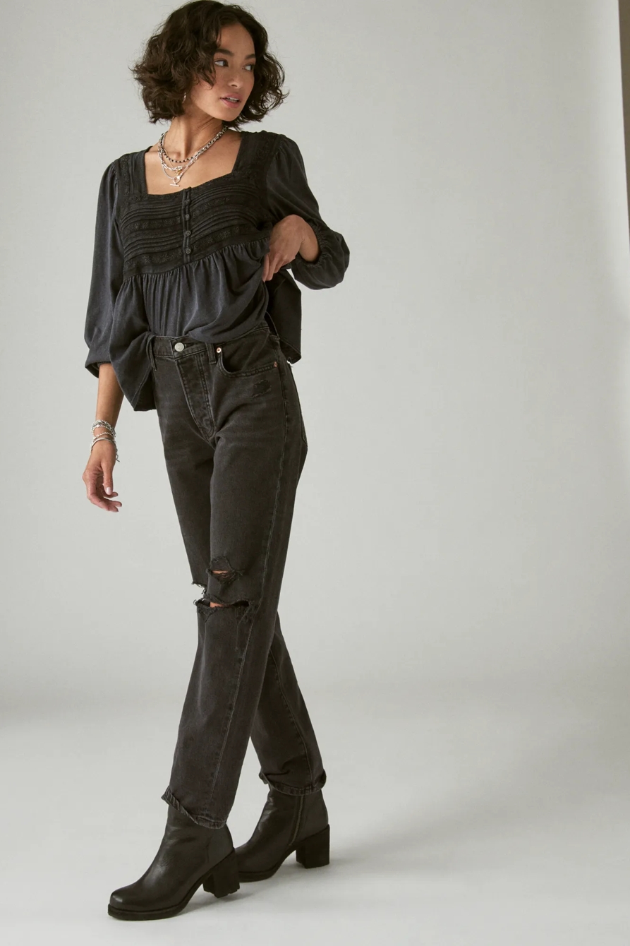 EMBROIDERED YOKE LONG SLEEVE PEASANT TOP, image 4