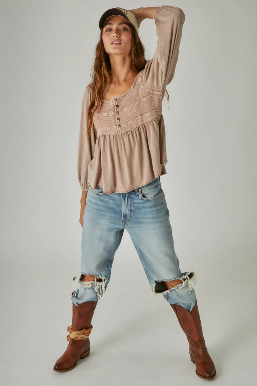 EMBROIDERED YOKE LONG SLEEVE PEASANT TOP, image 4