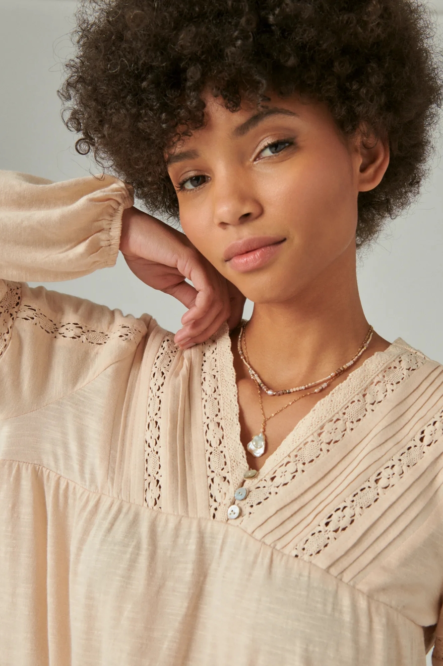 INSET LACE LONG SLEEVE PEASANT TOP, image 4