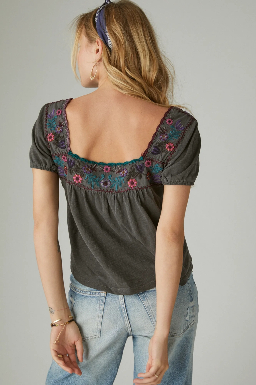 OVERDYED EMBROIDERED SMOCKED PEASANT TOP, image 2