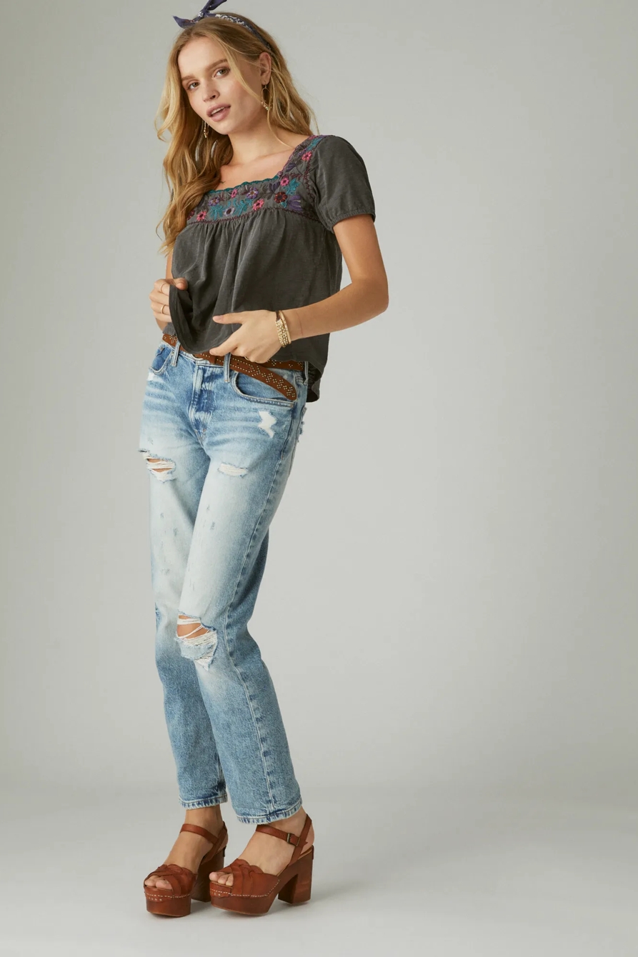 OVERDYED EMBROIDERED SMOCKED PEASANT TOP, image 4