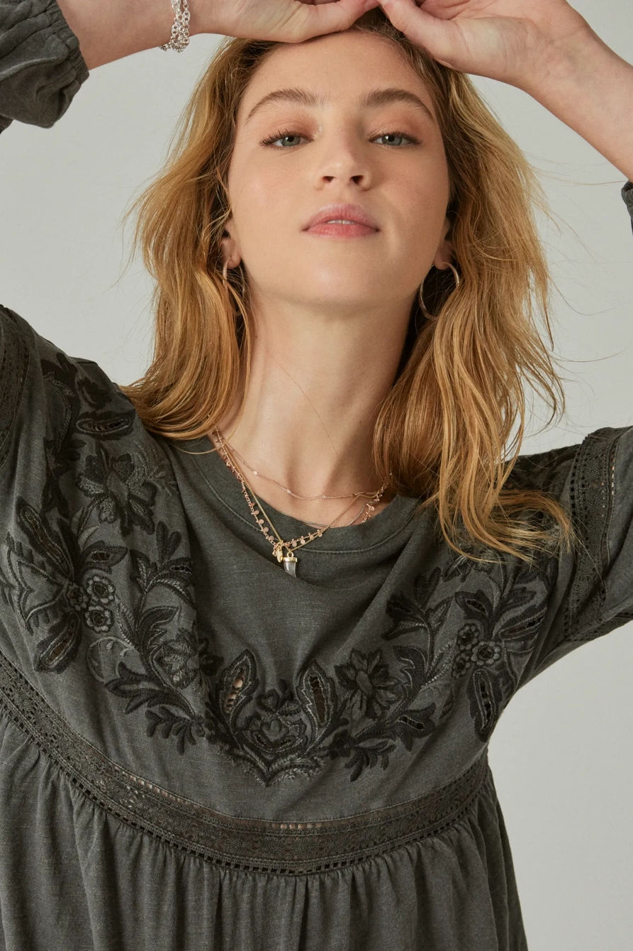 EMBROIDERED LONG SLEEVE BABYDOLL TOP, image 4