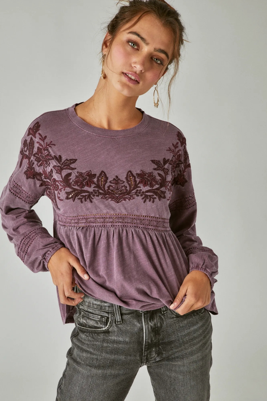 EMBROIDERED LONG SLEEVE BABYDOLL TOP, image 2