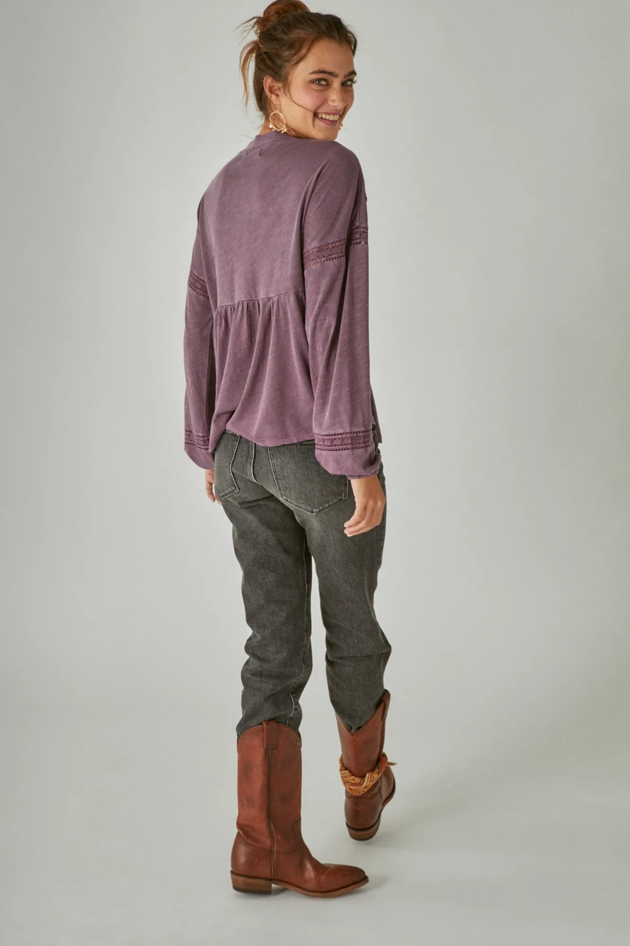 EMBROIDERED LONG SLEEVE BABYDOLL TOP, image 3