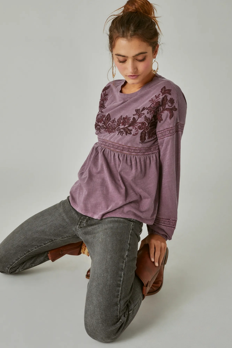 EMBROIDERED LONG SLEEVE BABYDOLL TOP, image 4