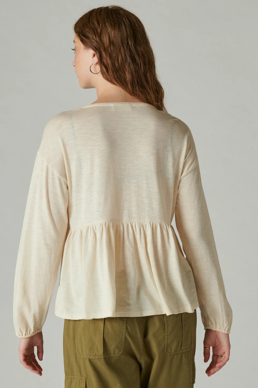 BEADED EMBROIDERED PINTUCK PEPLUM TOP, image 3