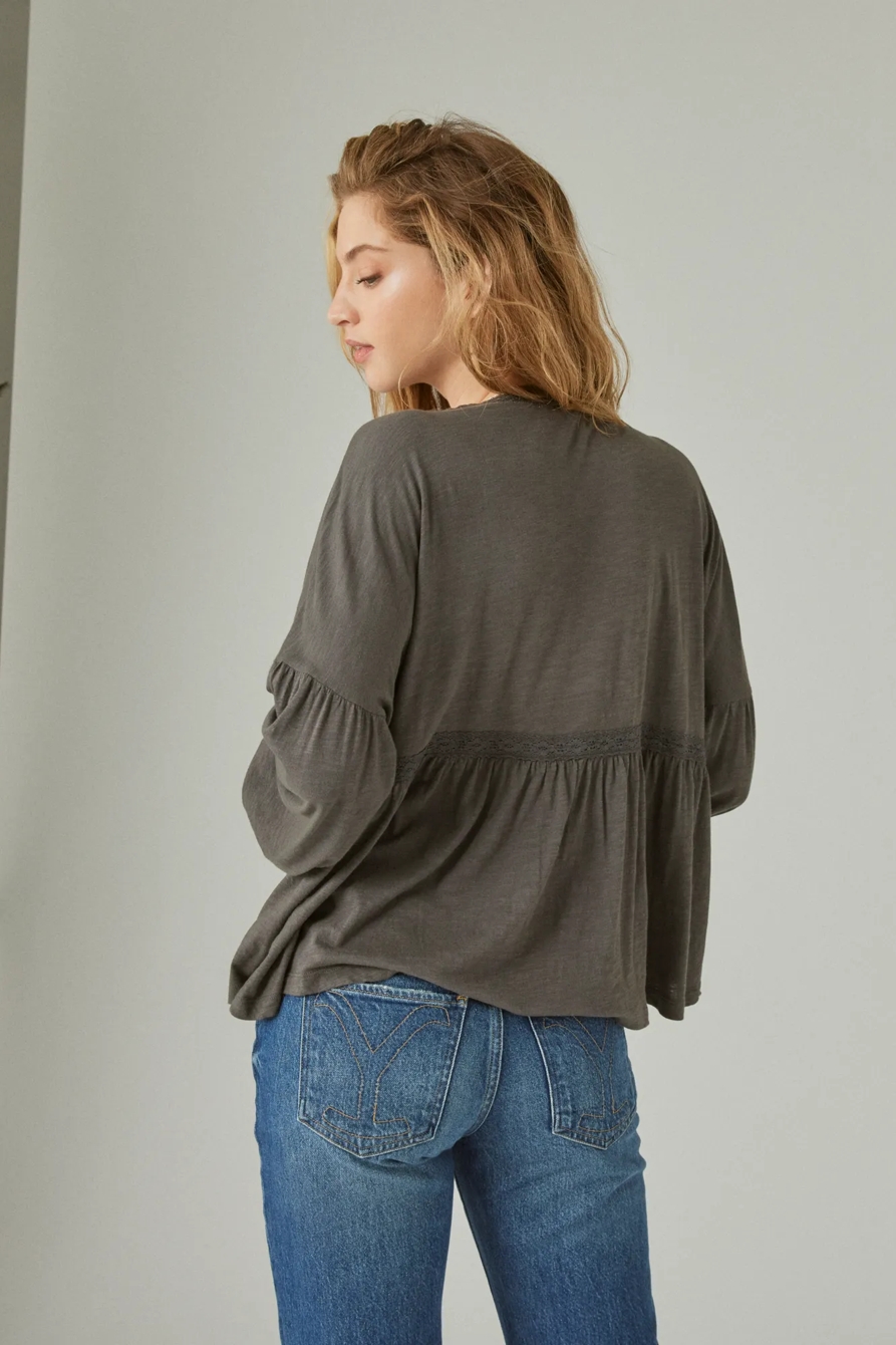 LACE UP TRIM PEASANT TOP, image 2