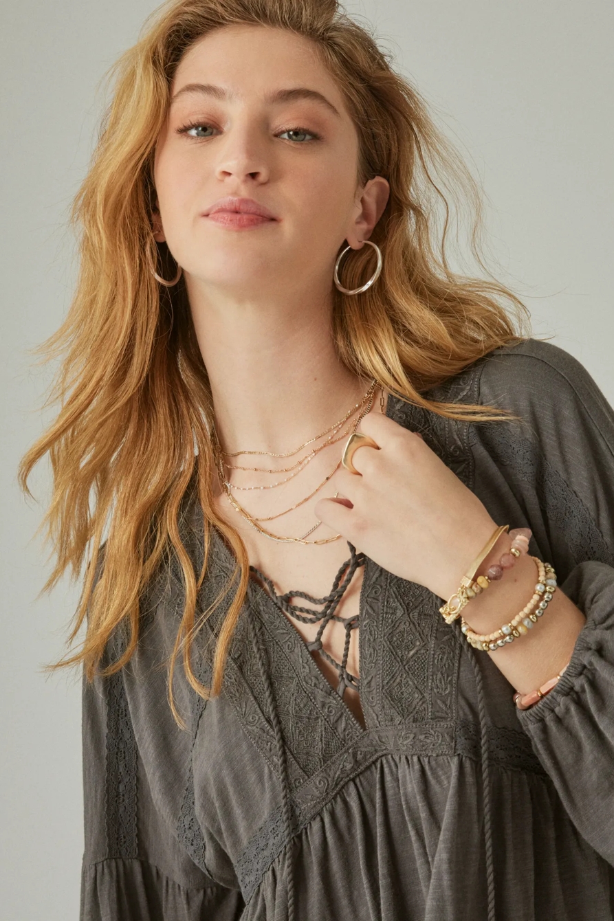 LACE UP TRIM PEASANT TOP, image 3