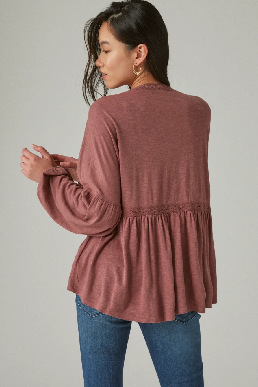 LACE UP TRIM PEASANT TOP, image 3