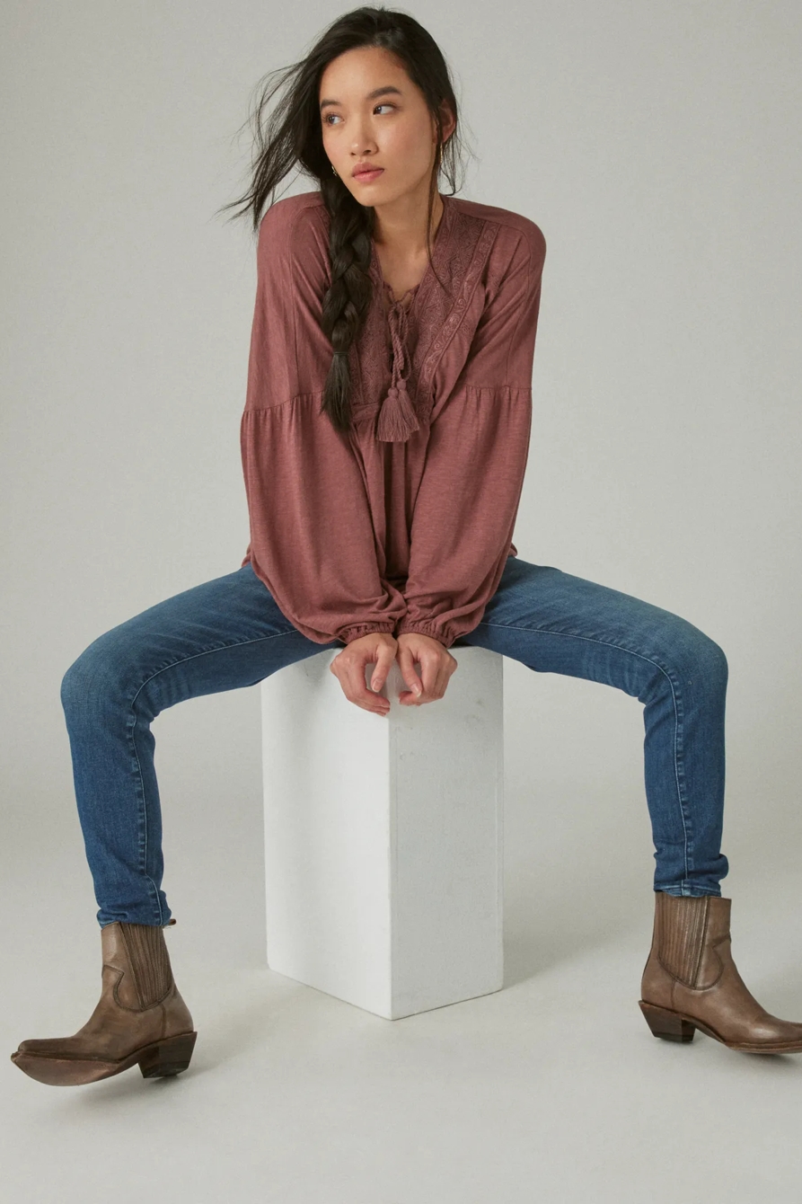 LACE UP TRIM PEASANT TOP, image 4