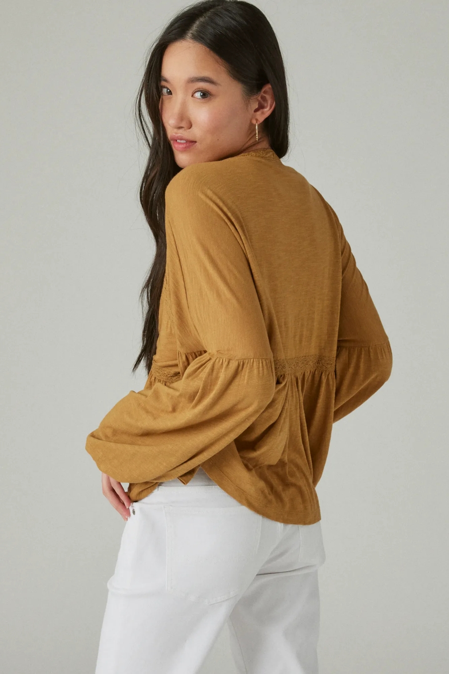 LACE UP TRIM PEASANT TOP, image 3