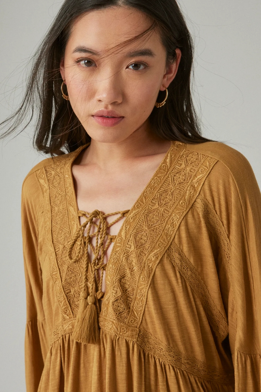 LACE UP TRIM PEASANT TOP, image 4