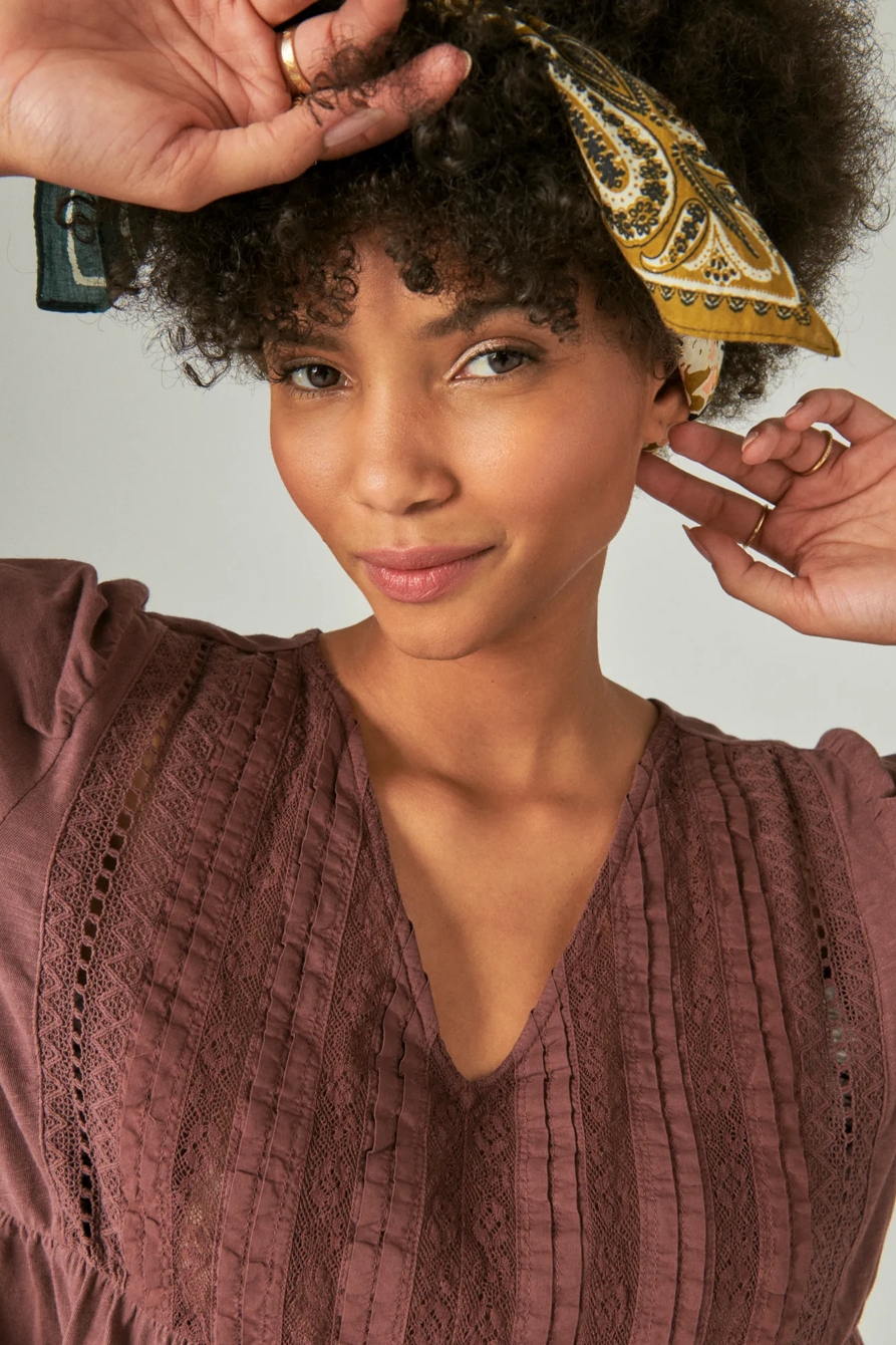 PINTUCK LACE LONG SLEEVE TOP, image 3