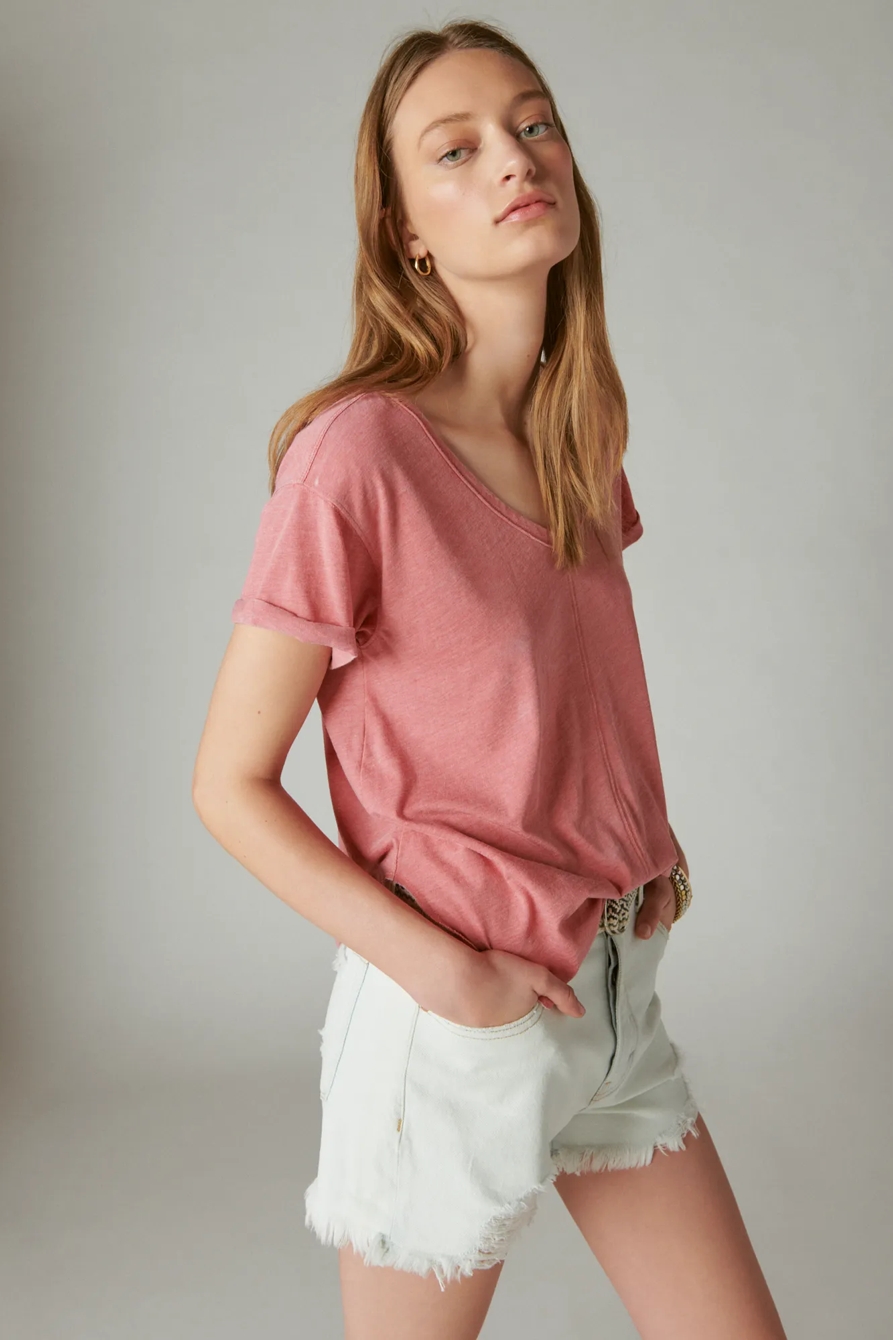 SEAMED SCOOP NECK TEE, image 2