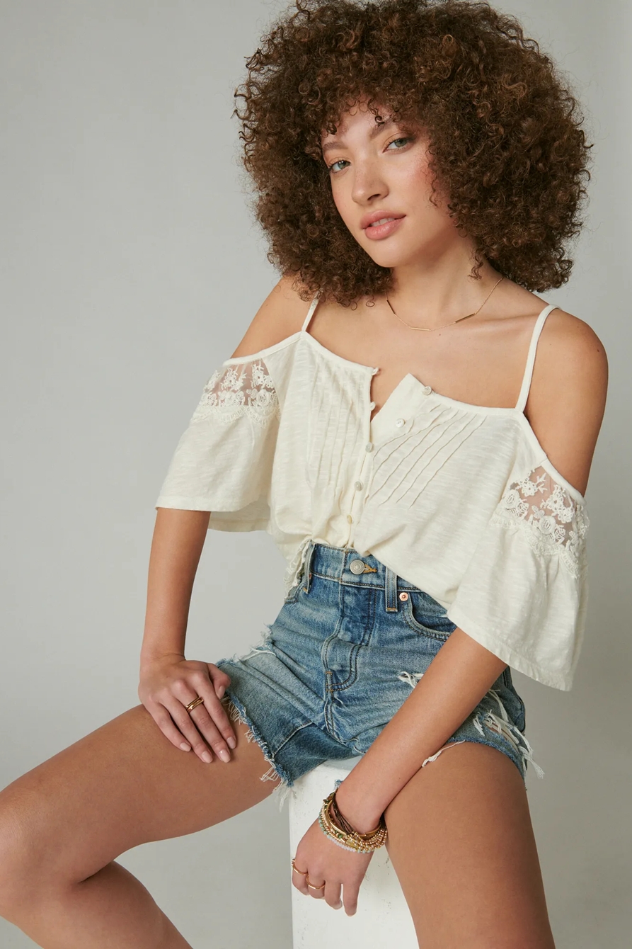 EMBOIDERED LACE COLD SHOULDER TOP, image 2