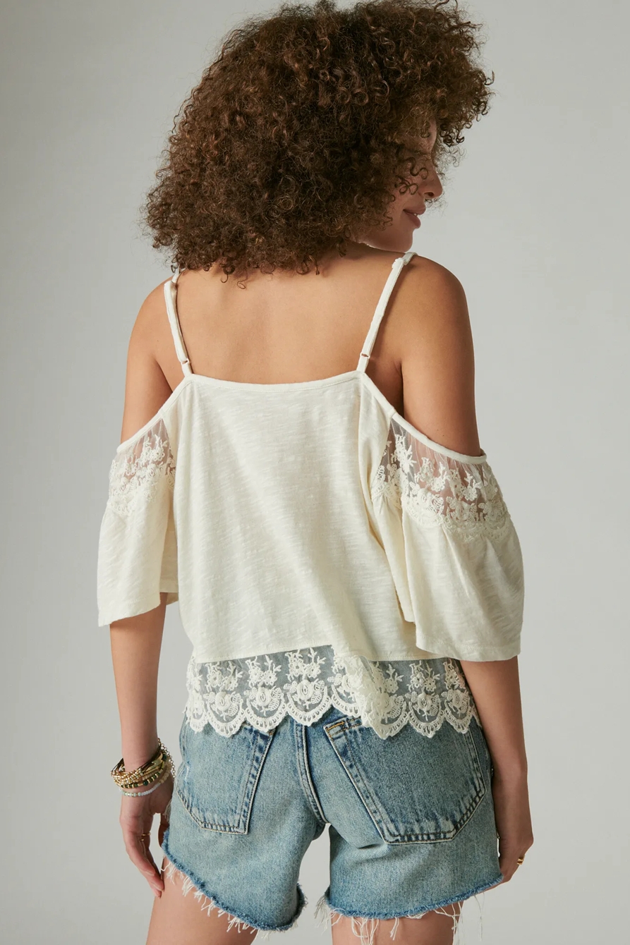 EMBOIDERED LACE COLD SHOULDER TOP, image 3