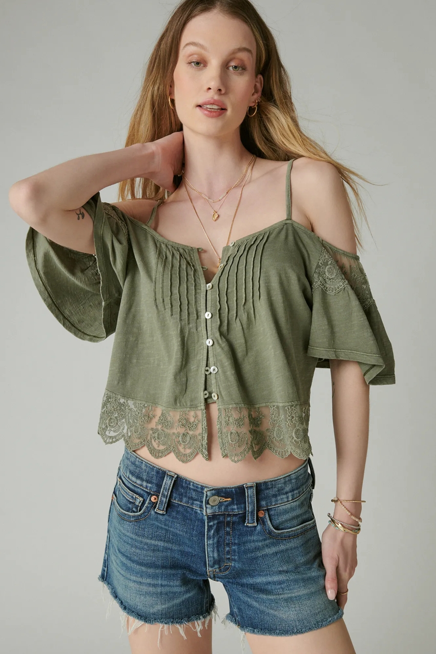EMBOIDERED LACE COLD SHOULDER TOP, image 3