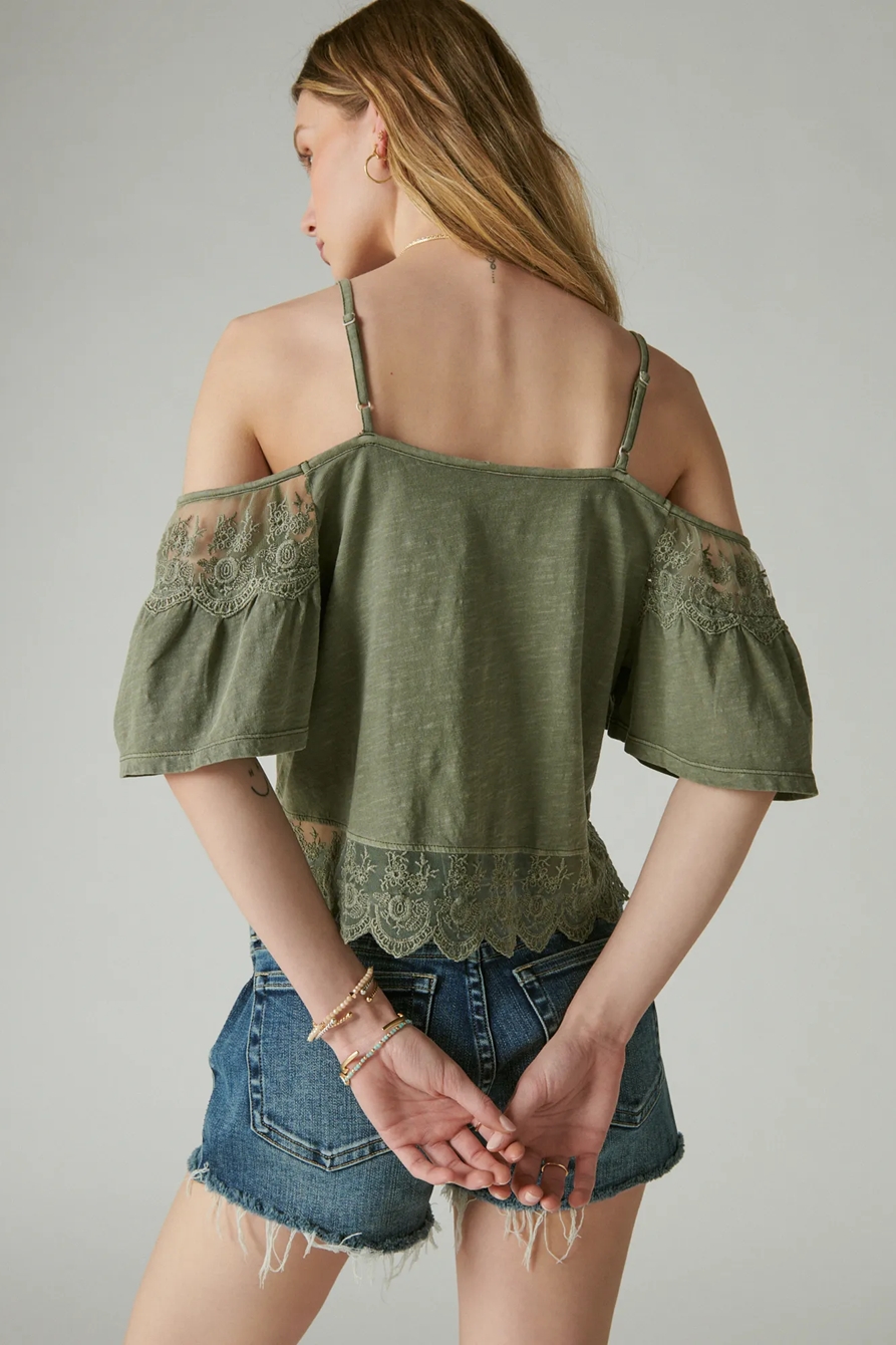 EMBOIDERED LACE COLD SHOULDER TOP, image 4