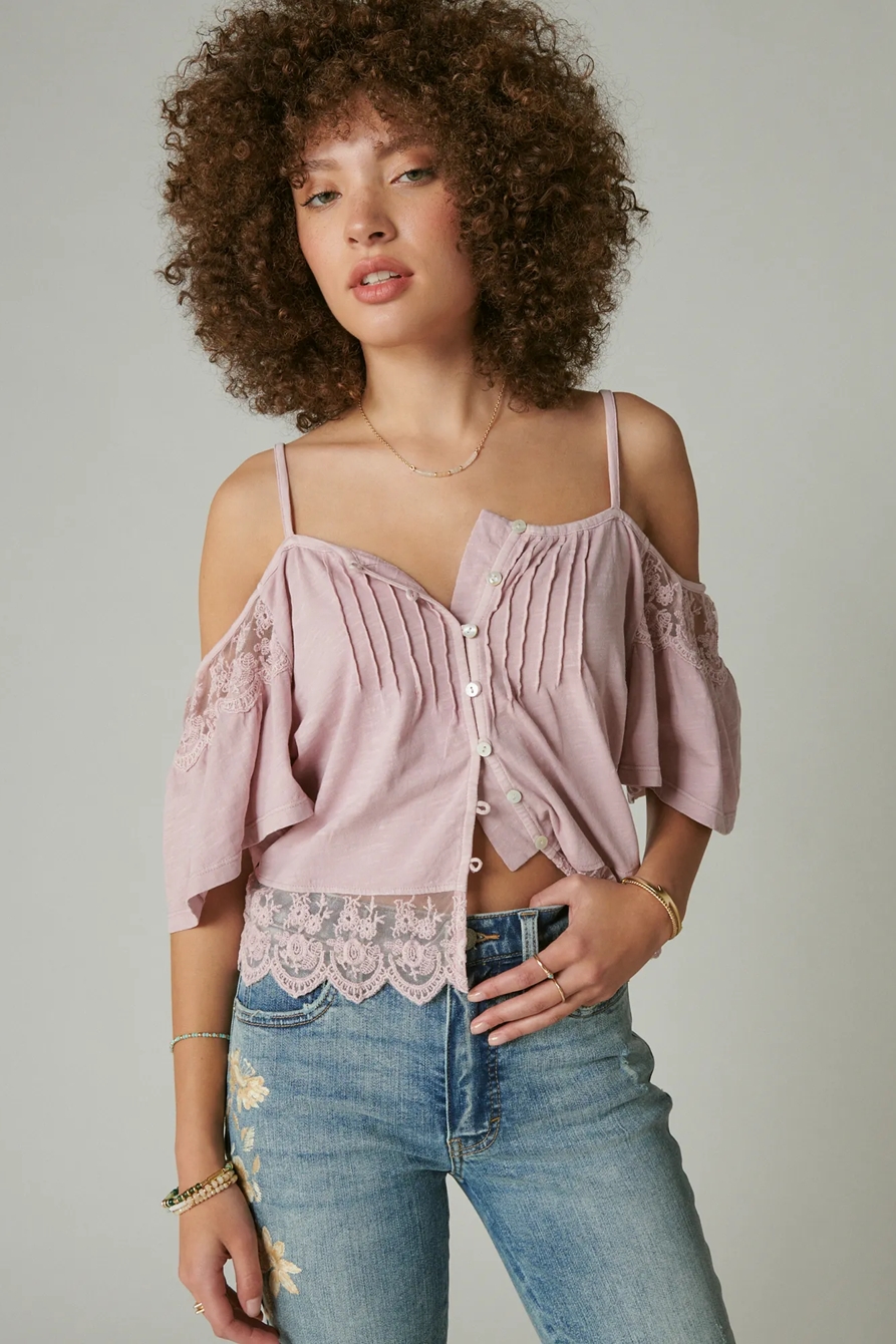 EMBOIDERED LACE COLD SHOULDER TOP, image 2